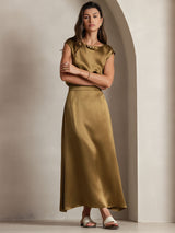 [Brown] SilkSilky-UK Cap Sleeve Round Neck Women's T-Shirt 007