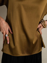 [Brown] SilkSilky-UK Short Sleeve Boat Neck Women's T-Shirt 008