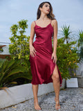 SilkSilky UK 19Momme Pure Silk Sleeveless Cowl Neck Dress Wine 005