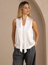[White] SilkSilky-UK Sleeveless Tie Neck Camisole 003
