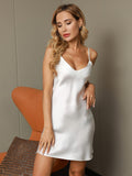 SilkSilky UK Pure Silk Sleeveless V Neck Nightdress White 006