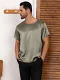 SilkSilky UK Pure Silk Short Sleeve Round Neck Men's T Shirt GrayishGreen 005