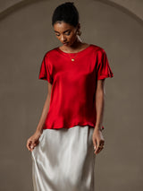 [Wine] SilkSilky-UK Short Sleeve Boat Neck Women's T-Shirt 004