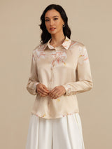 [Champagne] SilkSilky-UK 19Momme Long Sleeve Lapel Collar Women's Shirt 004