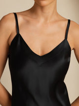 [Black] SilkSilky-UK Spaghetti Strap V Neck Dress 005