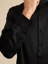 [Black] SilkSilky-UK Long Sleeve Stand Collar Men''s Shirt 007