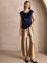 [Dark Blue] SilkSilky-UK Cap Sleeve Cowl Neck Women's T-Shirt 007
