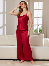 [Wine] SilkSilky-UK Spaghetti Strap V Neck Camisole Set 004