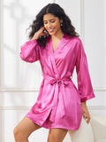 Glossy Pure Silk Short Dressing Gown For Women