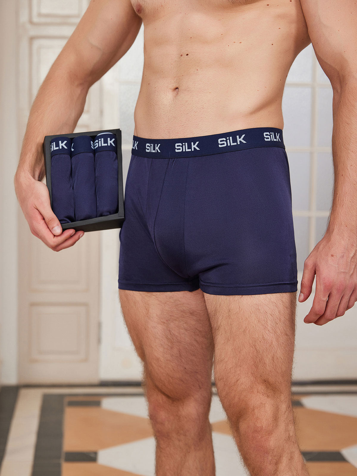 [Dark Blue] SilkSilky-UK Pure Silk Mens Underwear 003