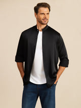 [Black] SilkSilky-UK Long Sleeve Stand Collar Men''s Shirt 003
