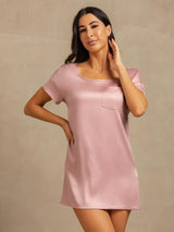[Peach Skin] SilkSilky-UK 19Momme Machine-Washable Silk Short Sleeve Round Neck Nightdress 007