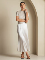 [Light Gray] SilkSilky-UK 19Momme Stretch Silk Charmeuse Skirt 001