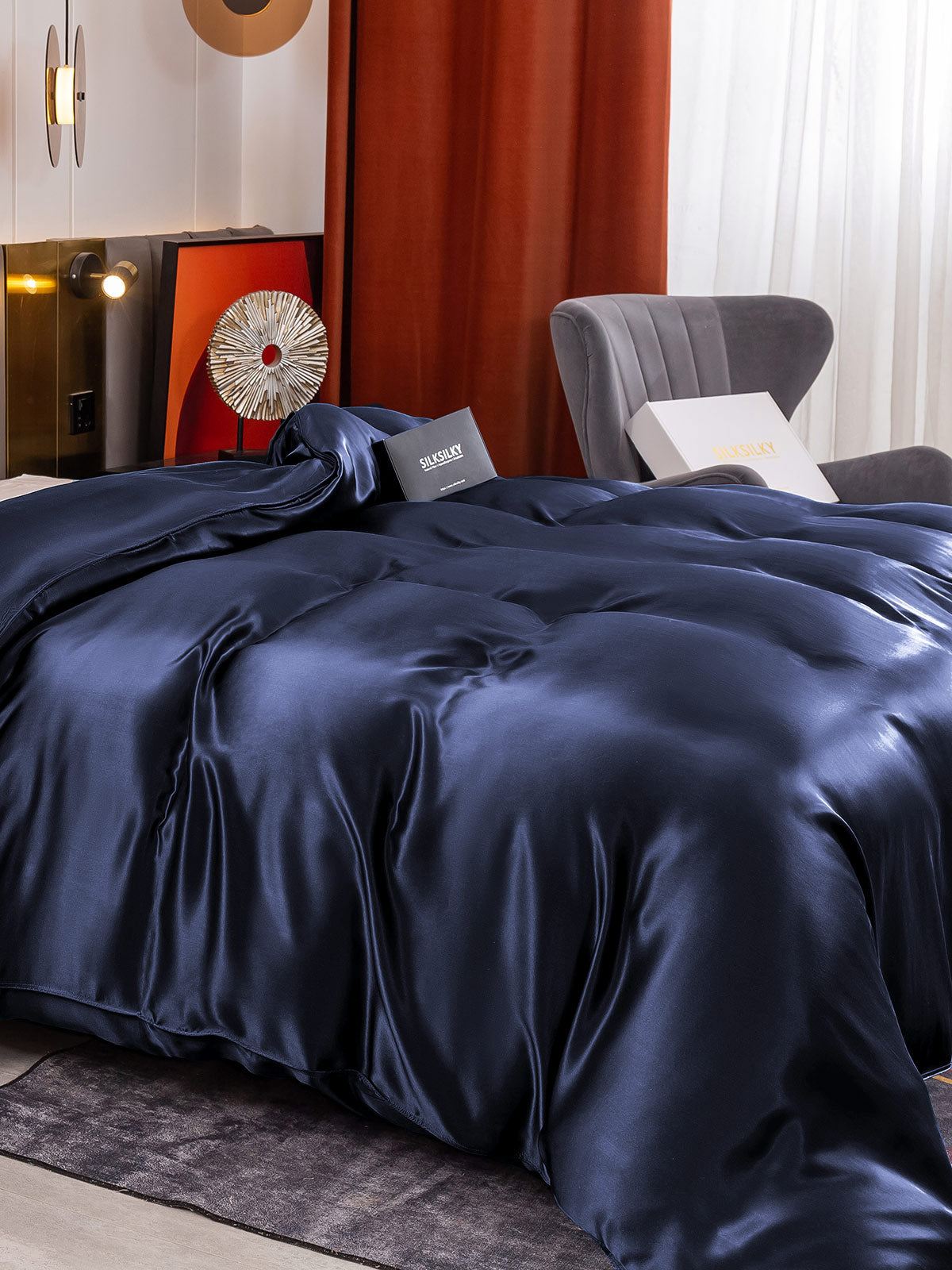 SilkSilky-UK 19Momme Pure Silk Duvet Cover DarkBlue 004