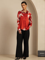 [Wine] SilkSilky-UK 19Momme Long Sleeve Lapel Collar Women's Shirt 005