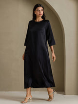 [Black] SilkSilky-UK 3/4 Sleeve Round Neck Dress 005