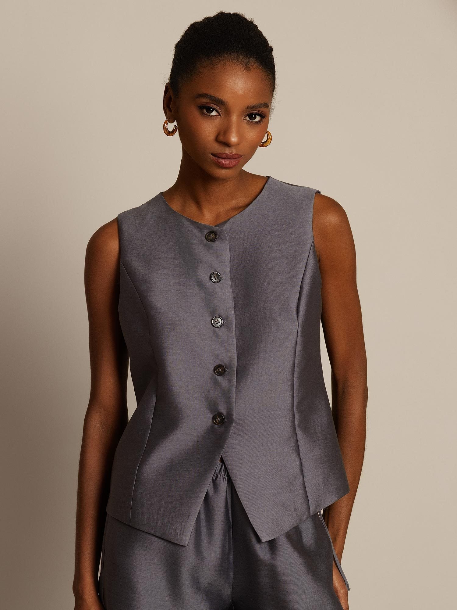 [Gray] SilkSilky-UK 32Momme Silk-Wool Blend Womens Vest 003