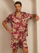 [Wine Dragon] SilkSilky-UK Short Sleeve Lapel Collar Men's Pyjamas 003