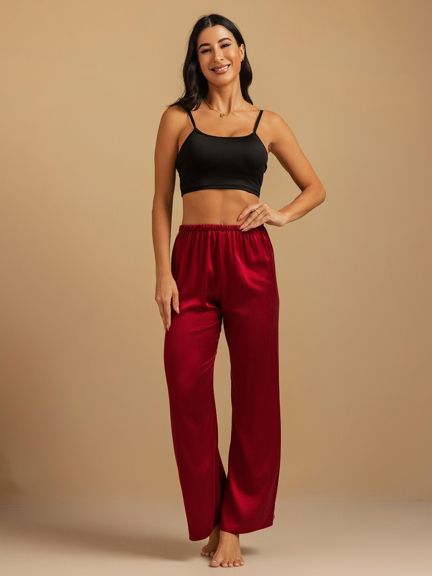 [Wine] SilkSilky-UK 19Momme Washable Silk Womens Sleep Bottoms 009,