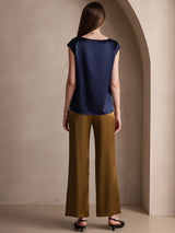 [Dark Blue] SilkSilky-UK Cap Sleeve Round Neck Women's T-Shirt 002