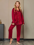 SilkSilky UK Pure Silk Long Sleeve Lapel Women's Pyjamas Wine 003