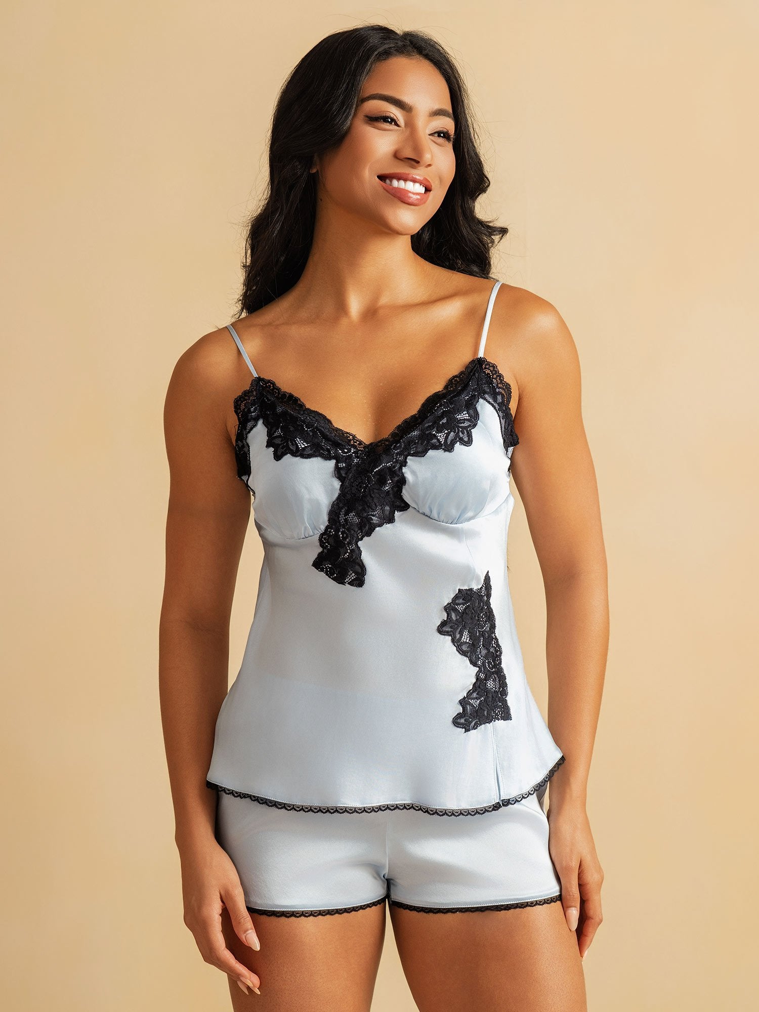 [SkyBlue] SilkSilky-UK Pure Silk Wrap Camisole Set 003