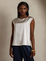 [Light Gray] SilkSilky-UK Cap Sleeve Round Neck Women's T-Shirt 001