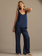 [Dark Blue] SilkSilky-UK 19Momme Machine-Washable Silk Sleeveless Scoop Neck Women's Pyjamas 003
