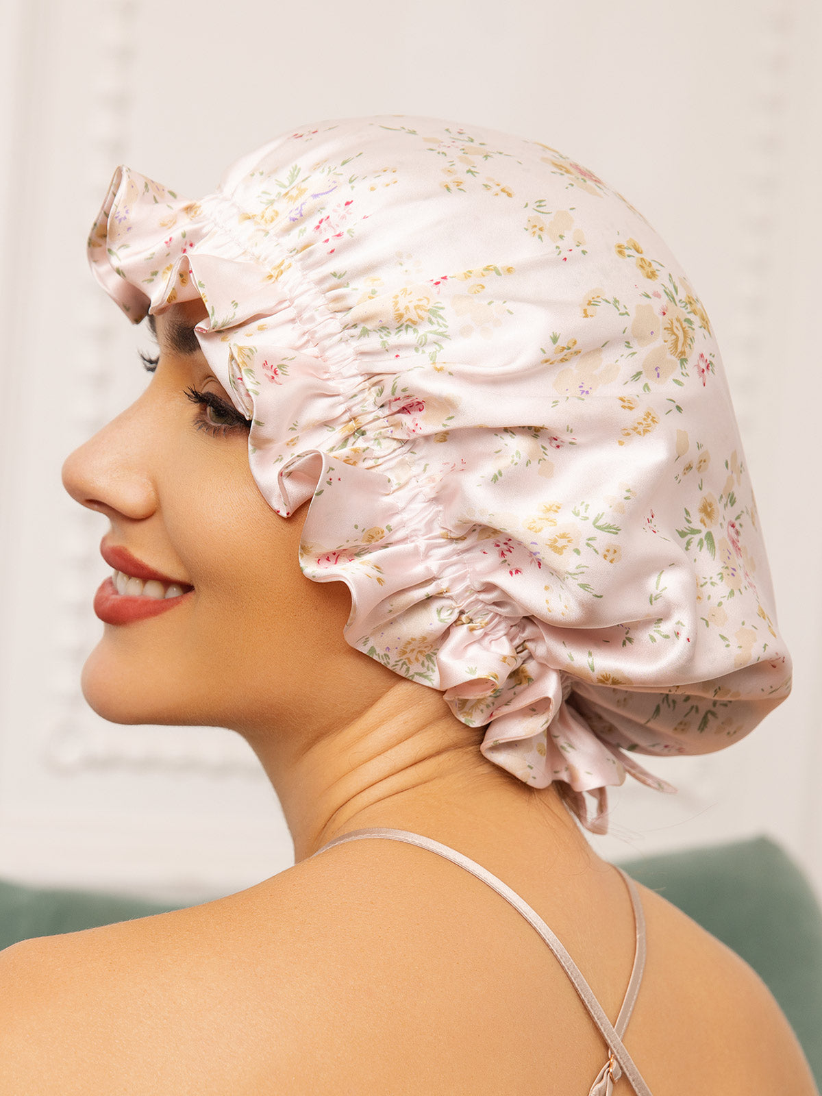 SilkSilky-UK Pure Silk Sleep Cap Floral 002