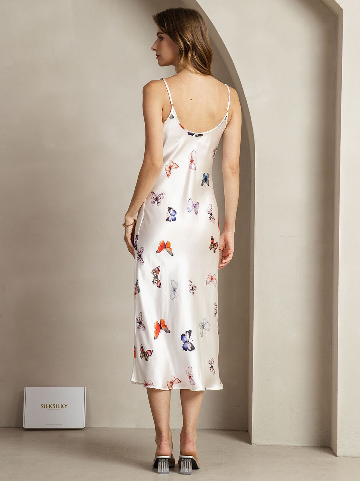 [WhiteButterfly] SilkSilky-UK 19Momme Silk V Neck Dress 002
