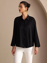 [Black] SilkSilky-UK Long Sleeve Lapel Collar Blouse 003