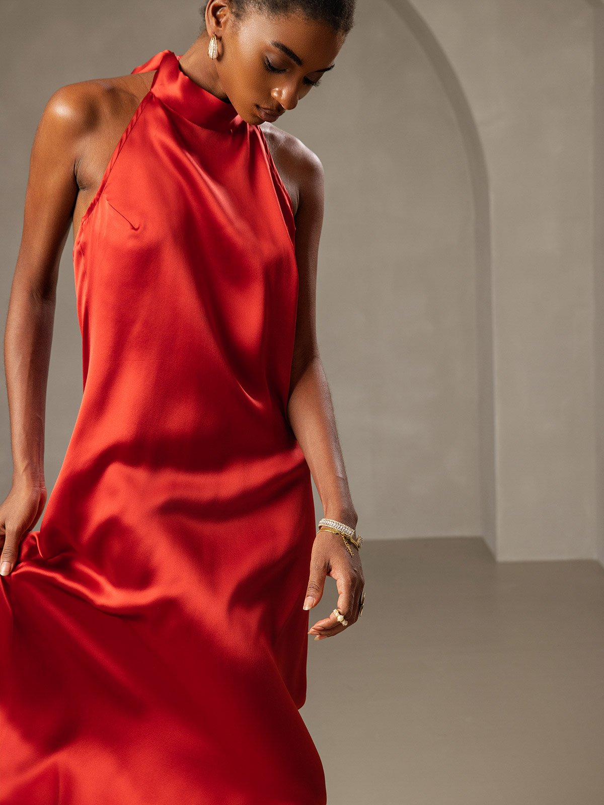 SilkSilky UK 19Momme Silk Sleeveless Dress Wine 003