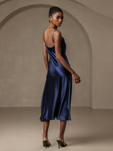 [Dark Blue] SilkSilky-UK Spaghetti Strap Cowl Neck Dress 002