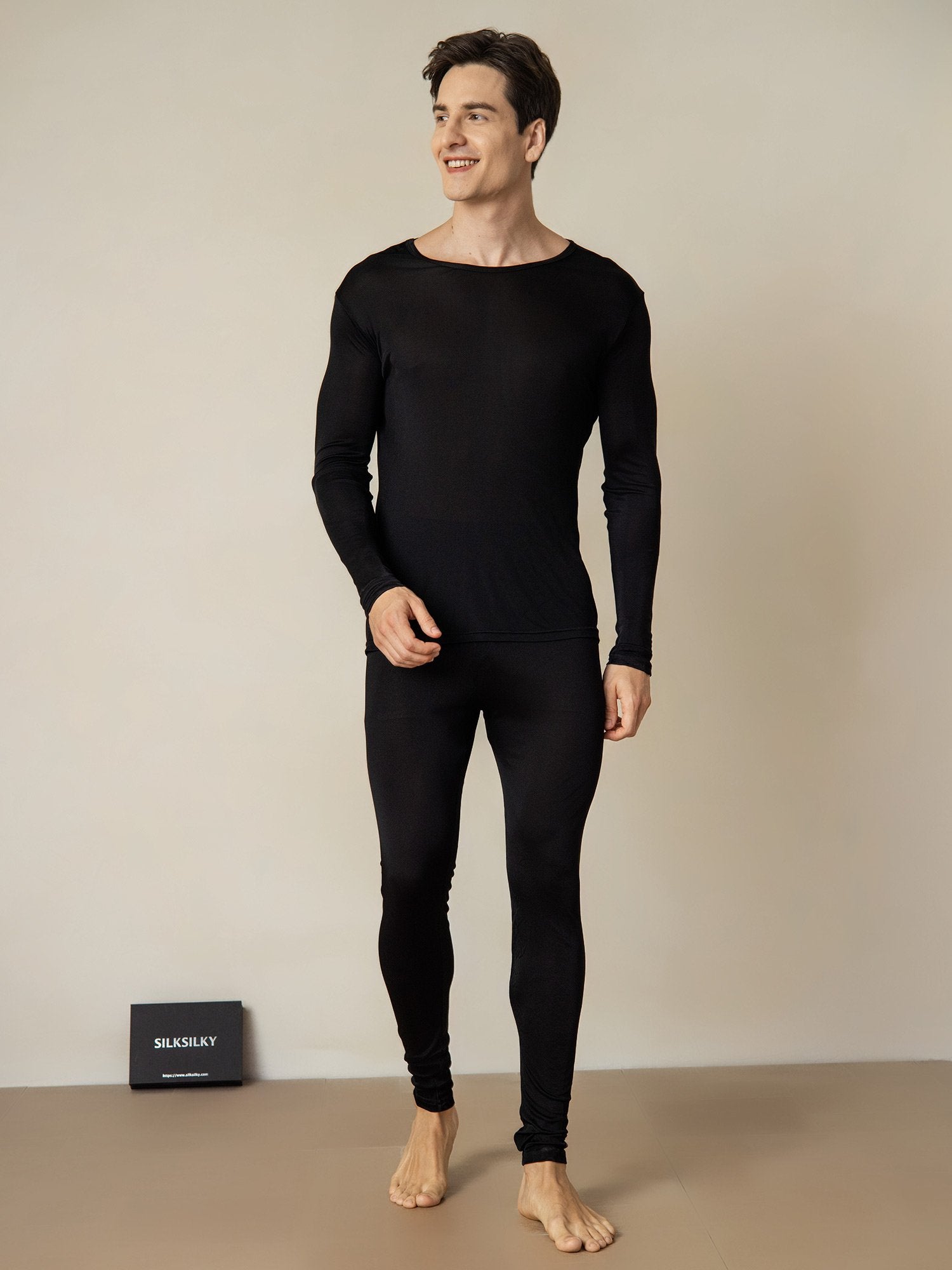 [Black] SilkSilky-UK Silk Knitted Round Neck Men's Pyjamas 003