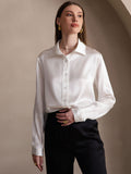 SilkSilky UK 19Momme Silk Long Sleeve Collar Women's Shirt White 005