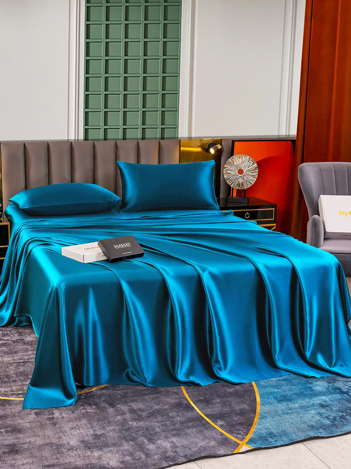 SilkSilky UK 25Momme Pure Silk Bedding Set Teal 002