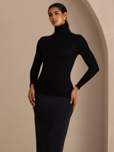 [Black] SilkSilky-UK Long Sleeve Turtle Neck Women's T-Shirt 004