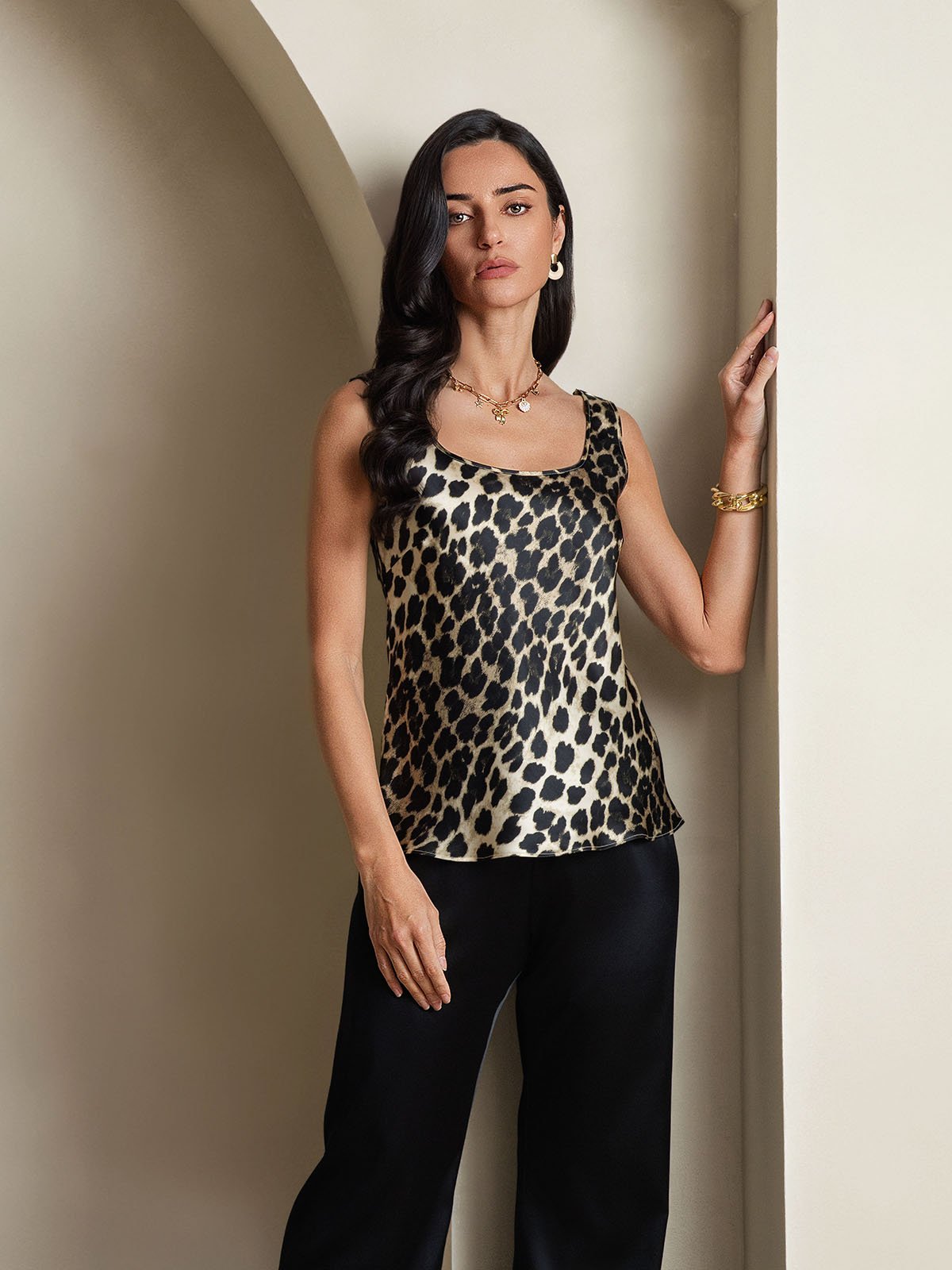 [Leopard] SilkSilky-UK 19Momme Silk U Neck Camisole 005,