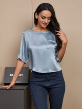[Grayish Blue] SilkSilky-UK Half Sleeve Scoop Neck Women's T-Shirt 004