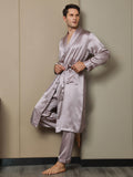 SilkSilky UK 19Momme Pure Silk Long Sleeve Lapel Men's Dressing Gown PaleMauve 006