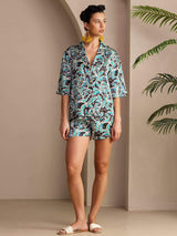 [Teal Botanical] SilkSilky-UK Half Sleeve Lapel Collar Women's Pyjamas 004