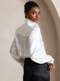 SilkSilky-UK 19Momme Silk Long Sleeve Tie Neck Women's Shirt White 004