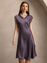 [Purple Gray] SilkSilky-UK Cap Sleeve V Neck Nightdress 003