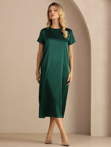 [Dark Green] SilkSilky-UK Short Sleeve Round Neck Dress 007