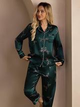 [Emerald Zebra] SilkSilky-UK Long Sleeve Lapel Collar Women's Pyjamas 004
