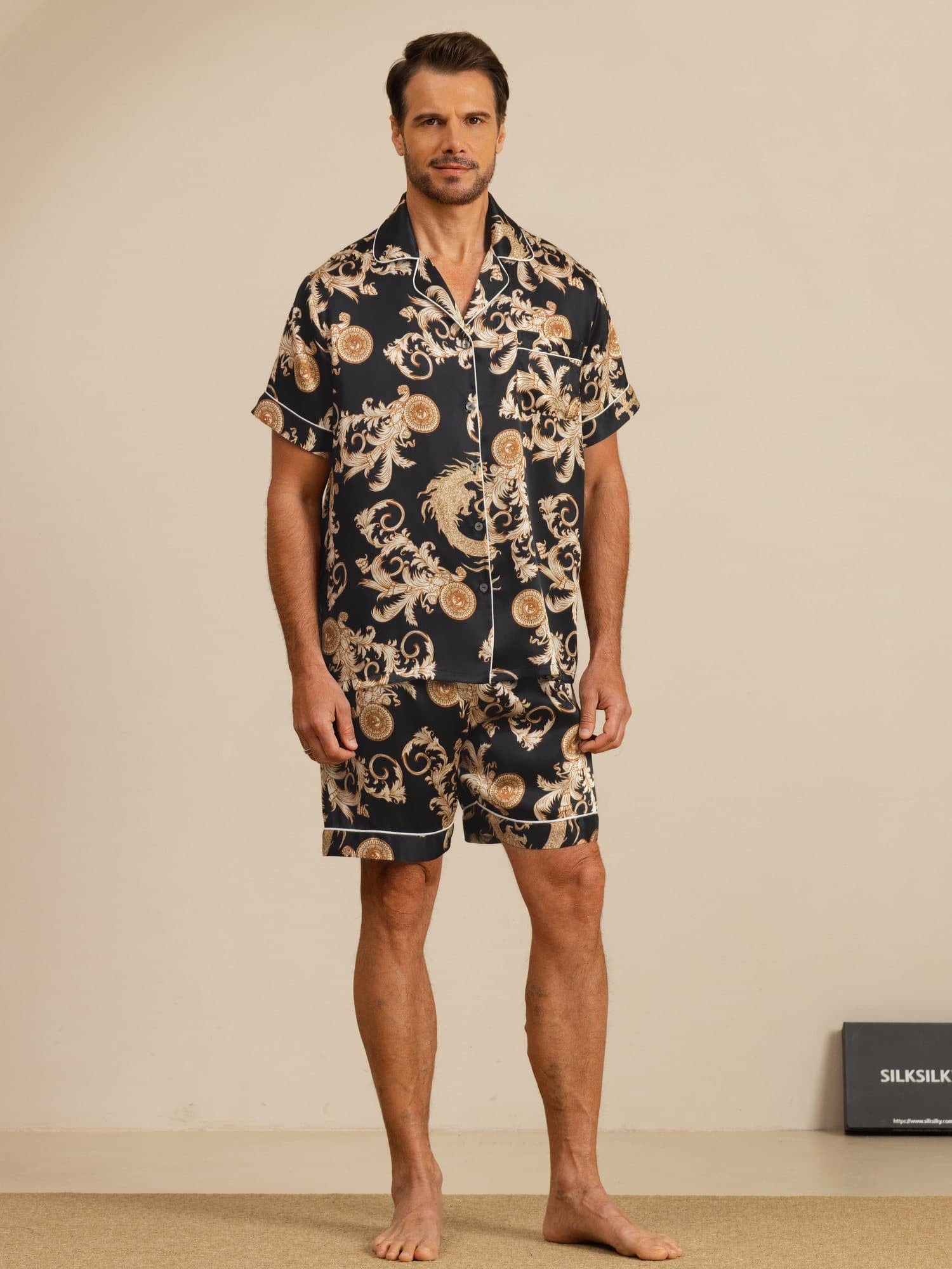 [Black Dragon] SilkSilky-UK Short Sleeve Notch Collar Men's Pyjamas 003