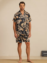 [Black Dragon] SilkSilky-UK Short Sleeve Lapel Collar Men's Pyjamas 003
