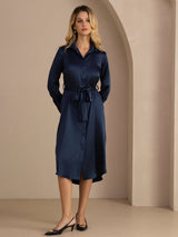 [Dark Blue] SilkSilky-UK Long Sleeve Lapel Collar Dress 006