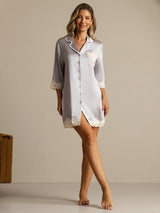 [Lavender] SilkSilky-UK Pure Silk Collar Nightshirt 008