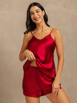 [Wine] SilkSilky-UK Spaghetti Strap V Neck Camisole Set 004
